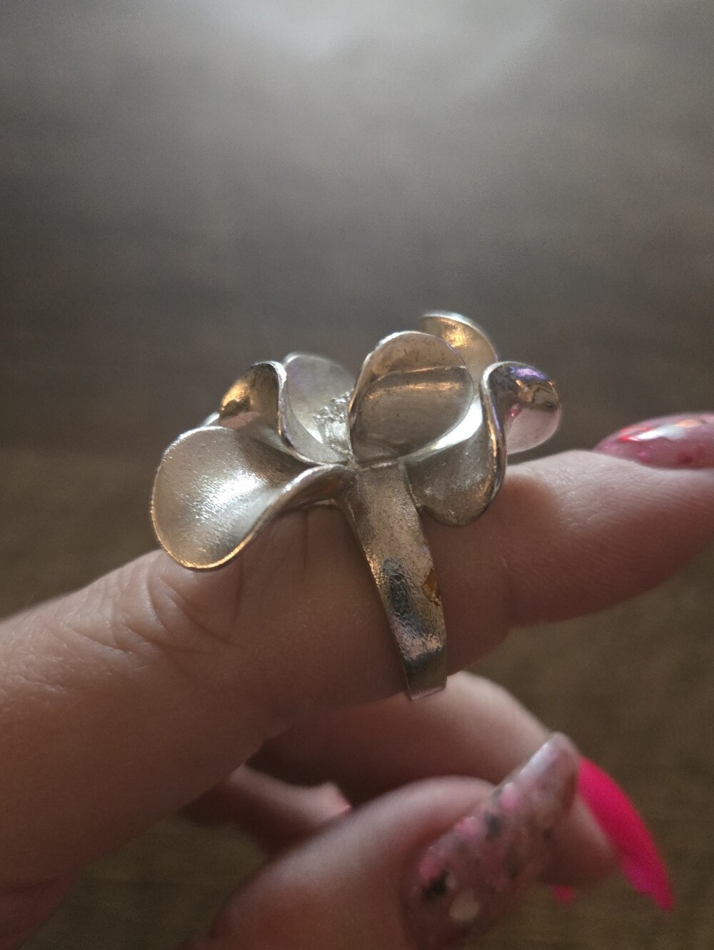 Silver Floral Statement Ring - Silver Flower Design, Size 6 - Picture 2 of 3
